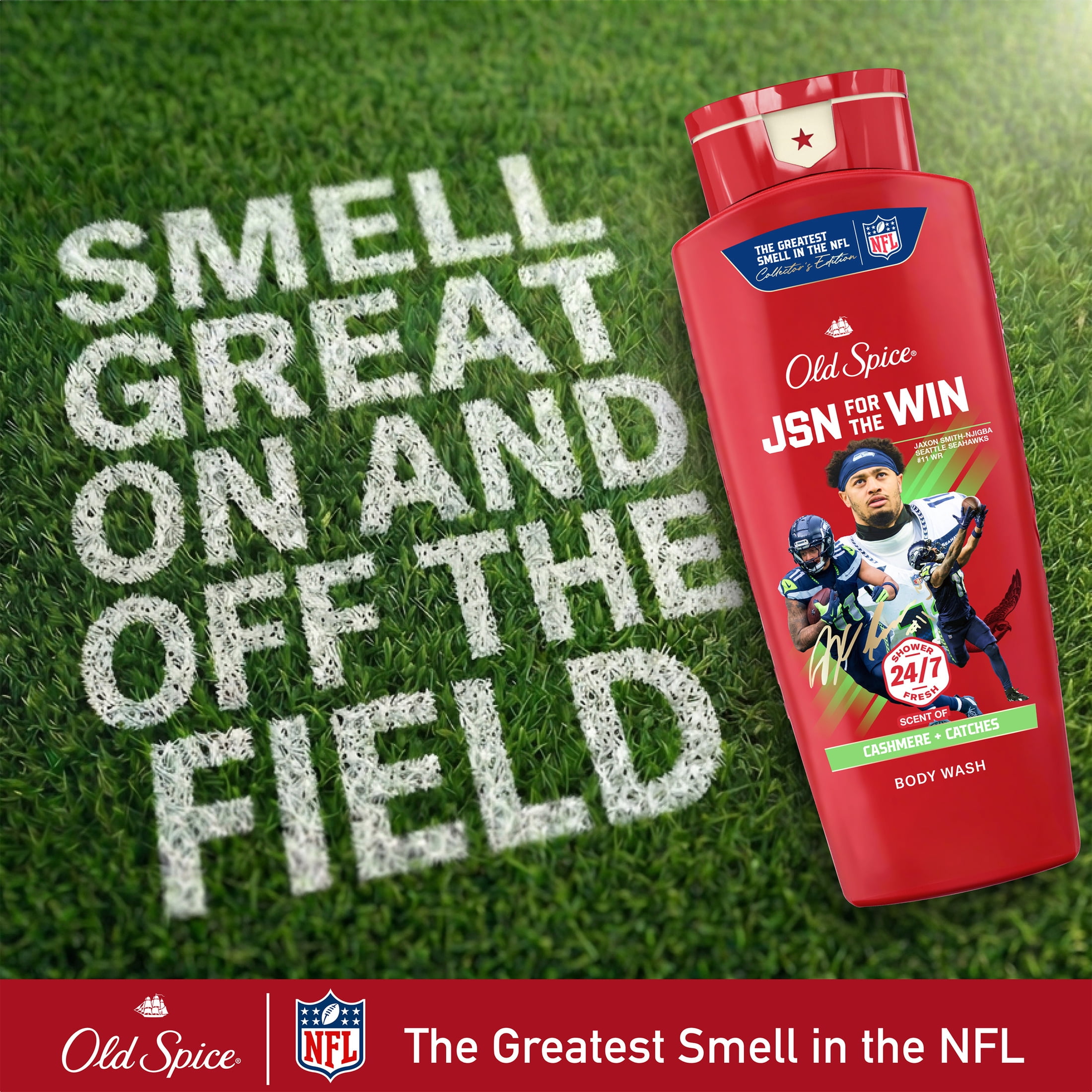 Old Spice Body Wash for Men, NFL Collection, Jaxon Smith-Njigba, Scent of Cashmere + Catches, 24 fl oz