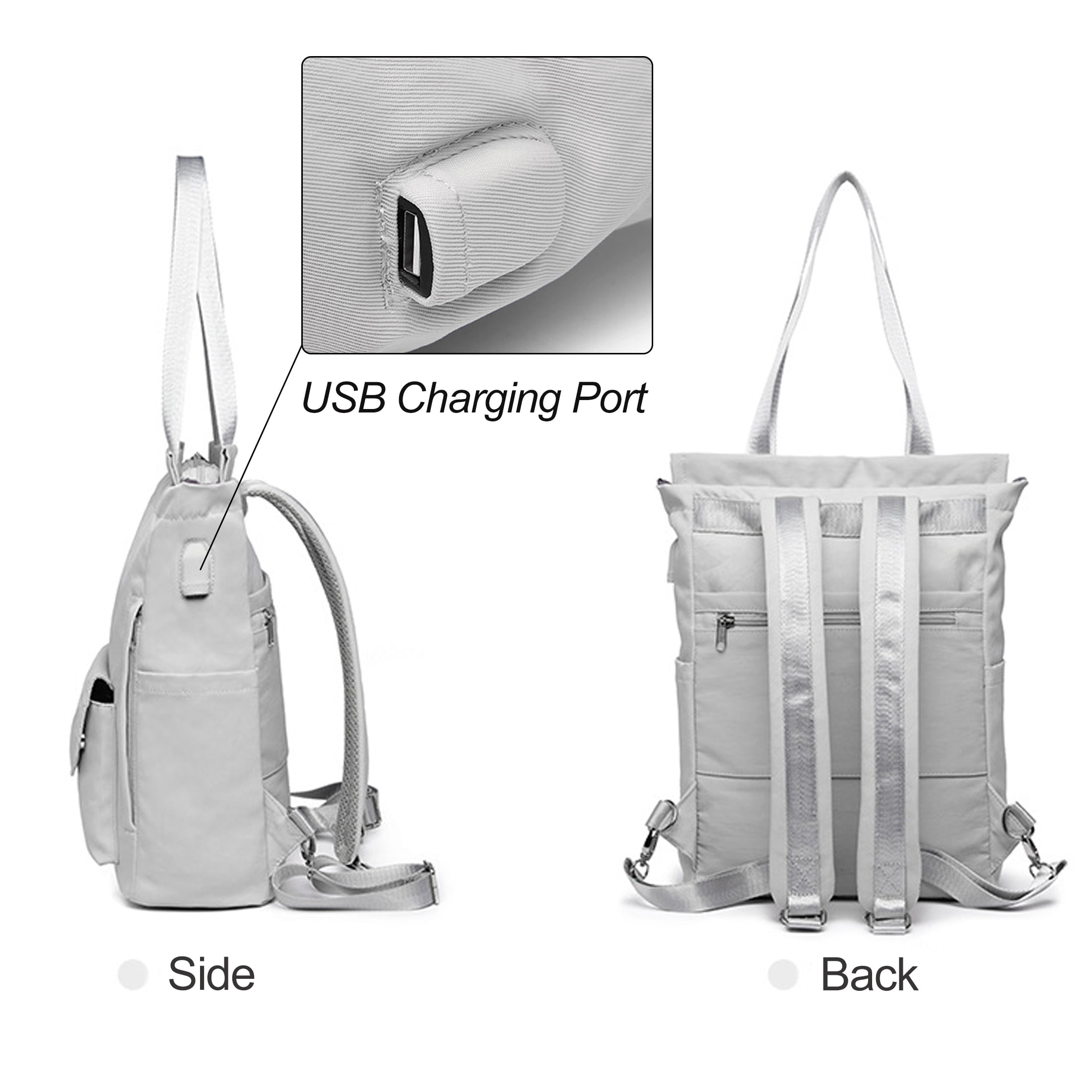 Laptop Backpack for 15.6 inch Tote Backpacks School Bookbag for College Student with USB Charging Port Daypack for Women Men, Work Travel, Grey