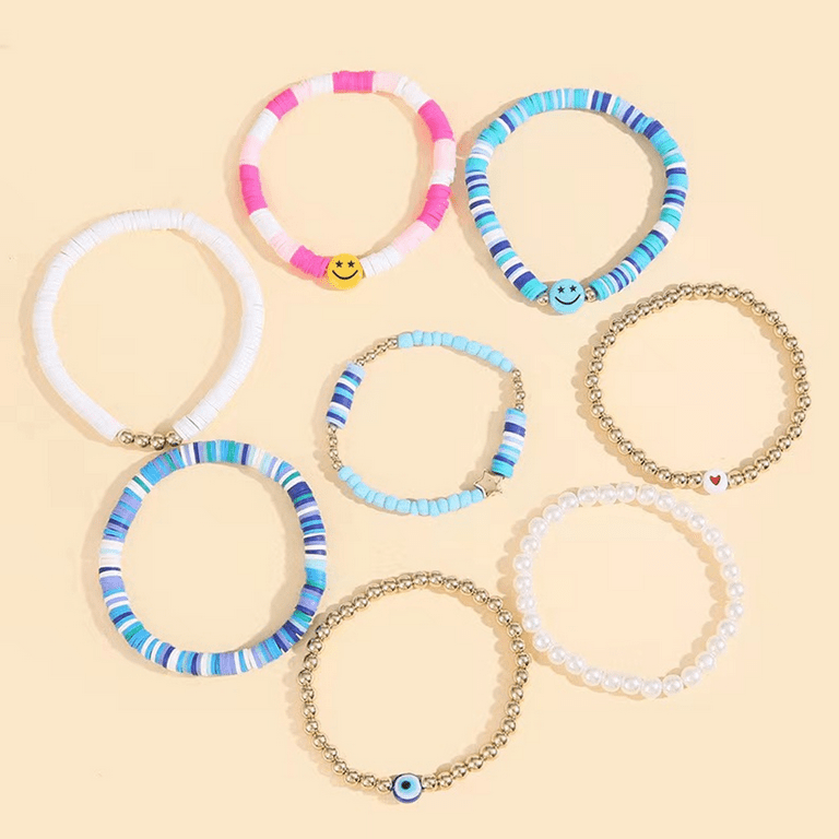 Yaomiao 28 Pcs 4 Set Heishi Surfer Bracelets Set Colorful Preppy Beaded  Stretch Bracelet Clay Stackable Boho Disc Party Gift Y2k Aesthetic Beach  Jewelry for Hal…