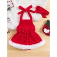 thumbnail image 3 of Wassery Infant Girls Christmas Romper Newborn Girl Sleeveless Contrast Colors Halterneck One Piece Jumpsuit + Headband Christmas Onesie Bodysuit Clothes for Baby Girls, 3 of 9