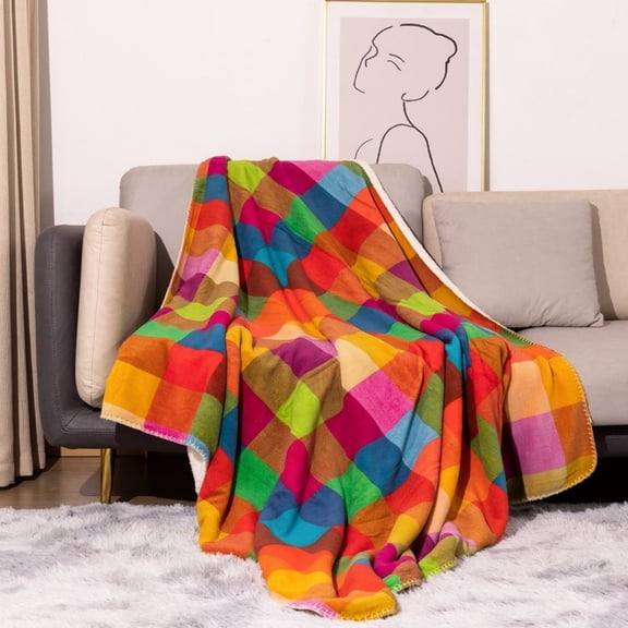 Taibuwu Sherpa Plaid Throw Blanket, Fuzzy Fluffy Soft Cozy Blanket, Coral Fleece Plush Microfiber Blanket for Couch Bed Sofa (50" X 60")
