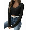 thumbnail image 3 of Women Crochet Hollow Out Cropped Tops Long Sleeve V Neck Knit Sweater Beach Cover Up Black M, 3 of 8