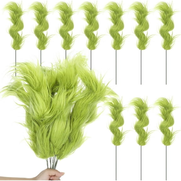 Dalrosia 20PCS Green Furry Christmas Tree Picks Topper Glitter Curly Berry Ornaments Lime Fake Christmas Decorations Candy Picks for Tree Wreath Crafts Vase Filler Home