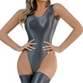 thumbnail image 2 of BOOMILK Bodysuits for Women Large Oily Silky Shiny T Crotch Bodysuit Transparent Sexy Lingerie, 2 of 6