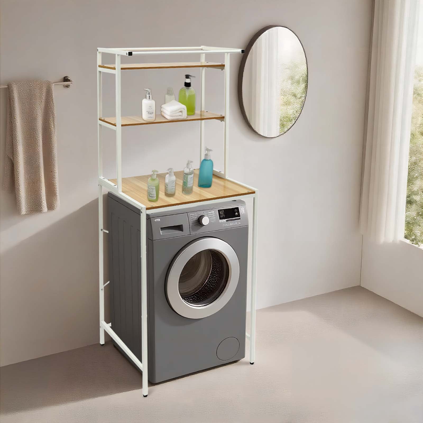 3-Tier Over Washer Dryer Storage Rack, Bathroom Laundry Shelf,Space Saving Organizer Rack for Laundry Room Bathroom Organization