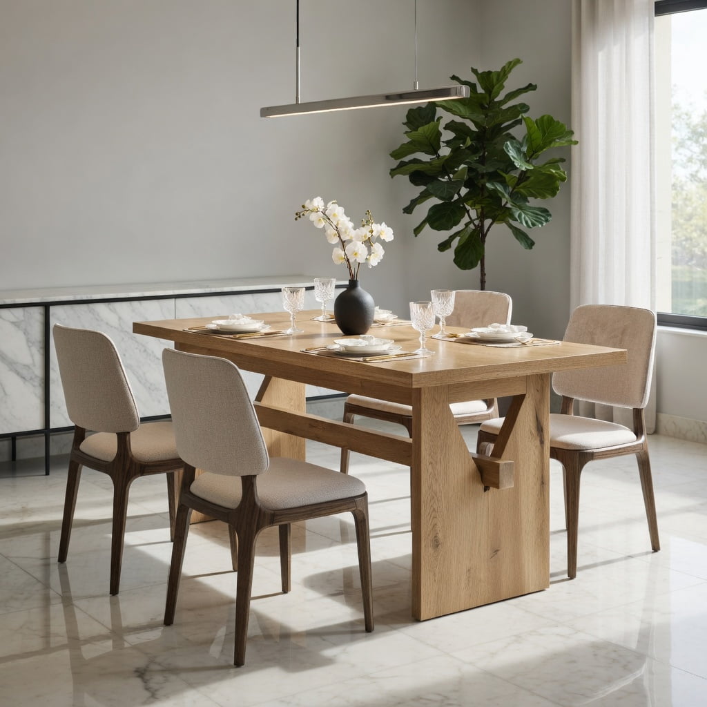 Hommoo 63 Inch Farmhouse Dining Table for 4-6 People, Rustic Rectangular Kitchen Table with Sturdy MDF Construction & Easy 30-Minute Assembly, Natural