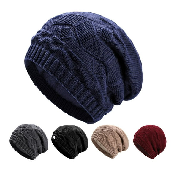UTSJKR Slouchy Beanie for Women Men Fleece Lined Warm Beanie Hat Soft Windproof Chemo Cap Cable Knit Stretch Skull Cap Khaki