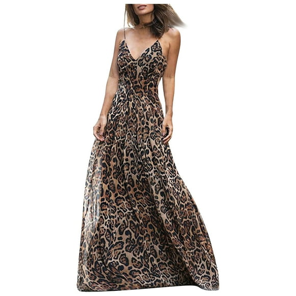 Halter Dress Sexy Womens Sexy Fashion Leopard Print V-neck Halter Temperament Dress