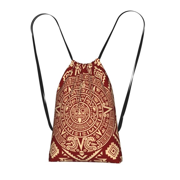 Ancient Mesoamerican Heritage Pattern Packable Drawstring Backpack, Lightweight Foldable Cinch Storage Bag for Gym Travel Shopping