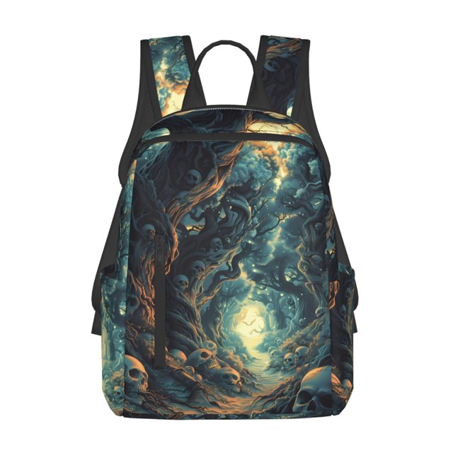 Balery Enchanted Forest Skull Path Mochila ligera para hombre y mujer: duradera e impermeable, ideal para la escuela, el trabajo, viajes y uso diario.