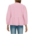 thumbnail image 6 of LEBONYARD Womens Shirts Long Sleeve,Long Sleeve T-Shirt for Women Tops Winter & Fall,Women's Long Sleeved Striped Regular Casual Drawstring Shirt With Bubble Sleeve Top Pink M, 6 of 6
