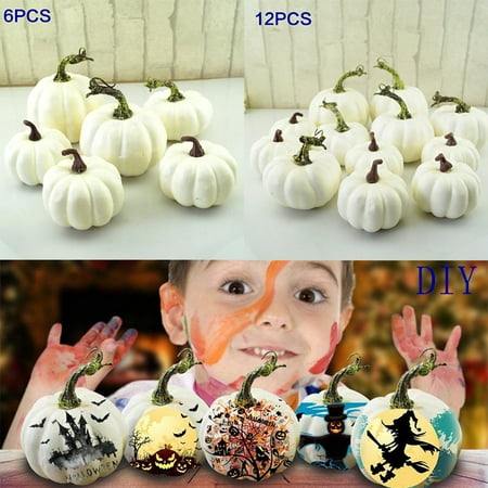 6/12Pcs Halloween Pumpkins, Assorted Sizes White Artificial Pumpkins for Halloween, Fall Harvest Festival Thanksgiving Autumn