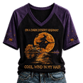 thumbnail image 2 of Women's Halloween Witch Moon Graphic T Shirt V Neck Short Sleeve Color Block Raglan Casual Fall Holiday Printed Tee, 2 of 5