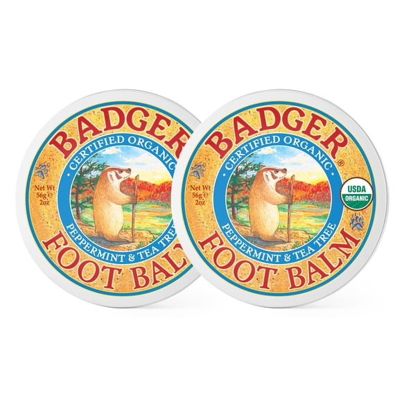Bálsamo para pies Badger, aceite orgánico de árbol de té y oliva, 60 ml (paquete de 2)