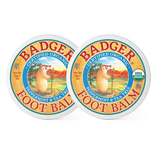 Bálsamo para pies Badger, aceite orgánico de árbol de té y oliva, 60 ml (paquete de 2)