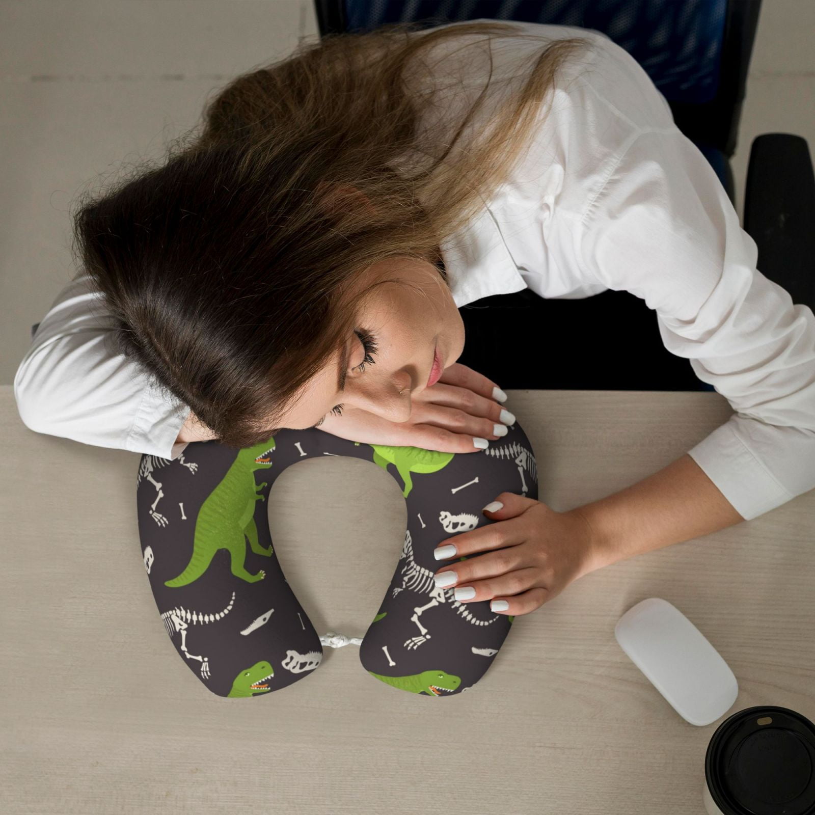 Xecao Dinosaur Skeleton Print Memory Foam Cervical Neck Pillow Versatile U-Shaped Pillows for Home,Office,Camping,Travelling,Soft Washable Cover