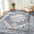 thumbnail image 2 of 8'x10' Area Rugs, Machine Washable Non Slip Area Rug for Living Room, Soft Low Pile Vintage Print Pattern Indoor Bedroom Thin Carpet, Navy Blue, 2 of 5