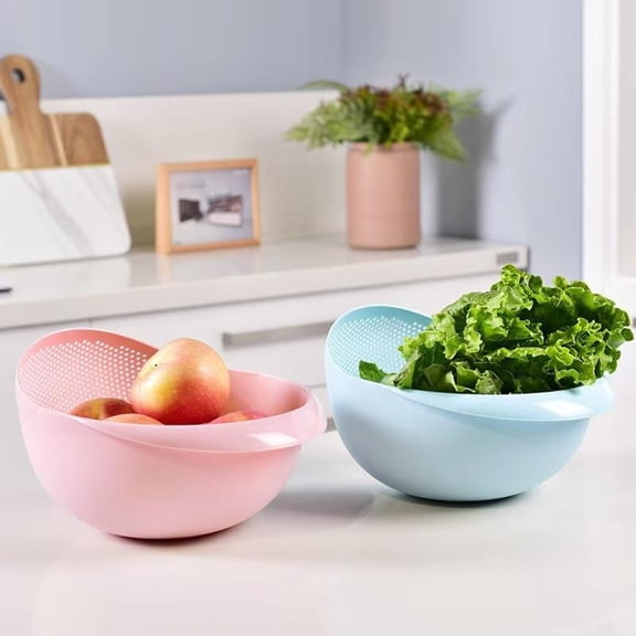 Rice Washer and Strainer Bowl, Food Grade Plastic with Fine Mesh, Washing Rice, Beans, Peas, Fruits, Vegetables, Leakproof, Easy to Use Kitchen Tool