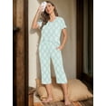 thumbnail image 5 of Ekouaer 2 Pack Women's Capri Pajama Sets Short Sleeve Two-Piece Pjs V Neck Tops & Pants Printed Lounge Sets, 5 of 6