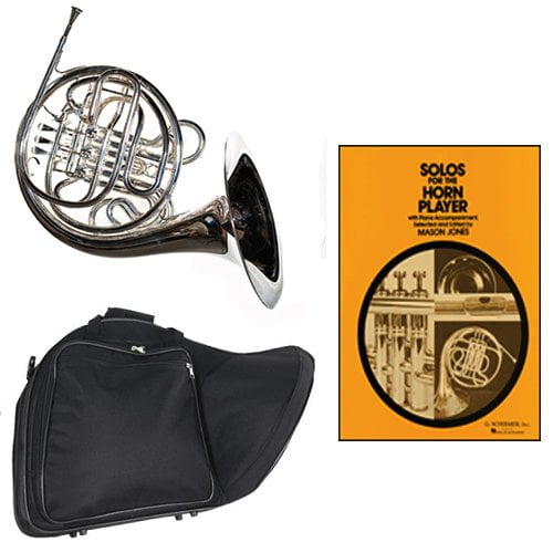 Band Directors Choice Silver Plated Double French Horn Key of F/Bb - Solos for the Horn Player Pack; Includes Intermediate French Horn, Case, Accessories & Solos for the Horn Player Book