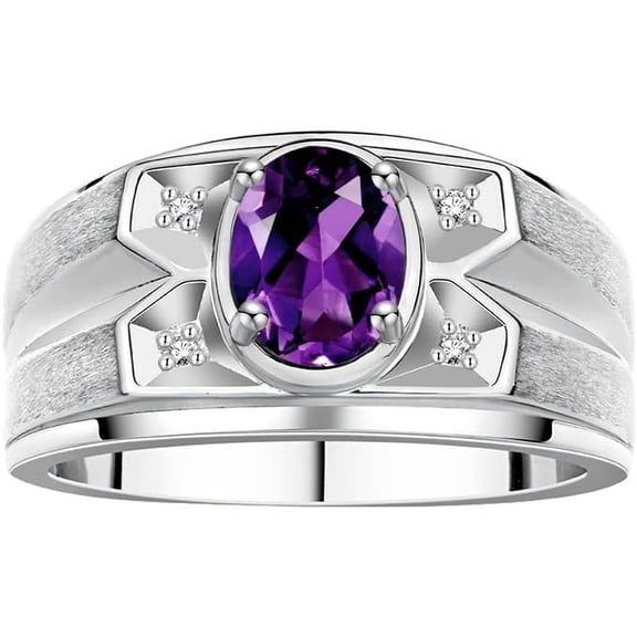NYS Jewellers 1.45 Ct Oval Cut Purple Amethyst Mens Enagagement Rings 14K White Gold Plated 925 Sterling Silver -7