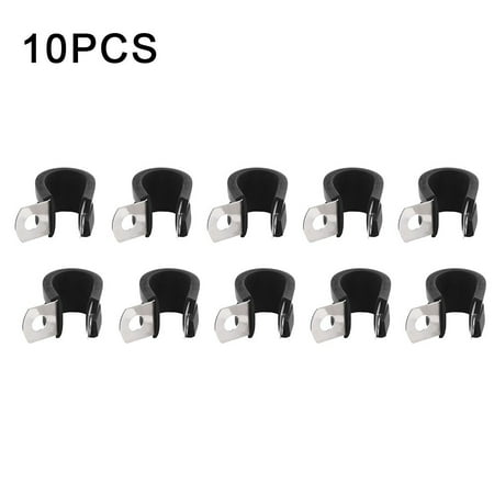 

Fule 10pcs Stainless Steel Rubber Lined P Hose Pipe Clamps Cable Mounting Clips Wire