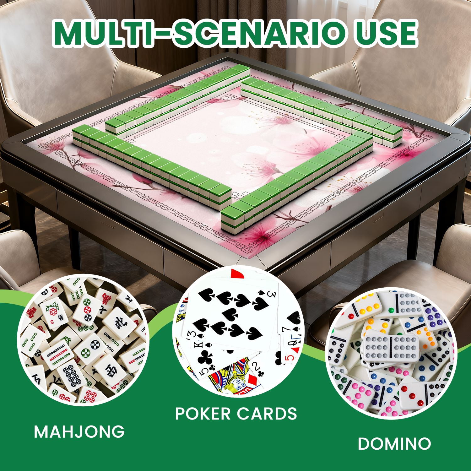 Mahjong Mat 31.5" x 31.5" Pink White Cherry Blossom Soft Non-Slip Noise Reduction American Mahjong Tiles Table Cover for Dominoes Poker Card Board Games Gift