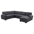 thumbnail image 2 of Alexent L-Shaped Sleeper Sectional Sofa with Storage Chaise, High-Density Foam Upholstered Convertible Pull-Out Bed, Tufted Linen Fabric Couch for Living Room, Apartment, Dark Gray, 2 of 8