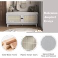 thumbnail image 6 of 43" Shoe Storage Bench with Cushion, 2-Tier Wood Bench with Adjustable Shelves and 2 Rattan Doors, Rustic Shoe Organizer Cabinet for Entryway, Hallway, 6 of 9