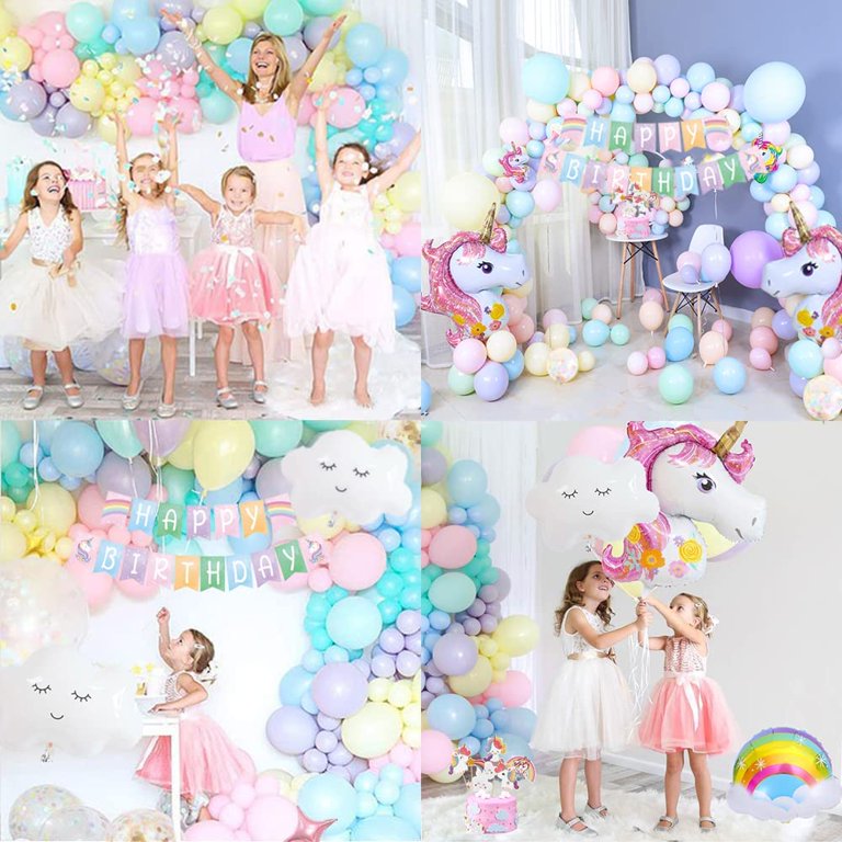 Mmtx Unicorn Birthday Party Decorations Girl, Pastel Macaron Birthday Balloons with Huge 3D Unicorn, Confetti Balloons, Happy Birthday Banner, Unicorn