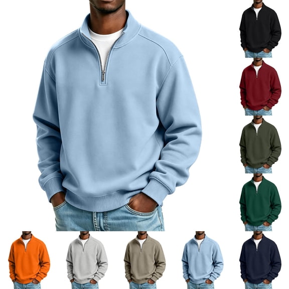 UVEASISHA Quarter Zip Pullover for Men Long Sleeve Zipper Stand Collar Polos Shirts Solid Color Relaxed Fit Golf Shirt Fall Stylish Casual T-Shirts Orange XXL