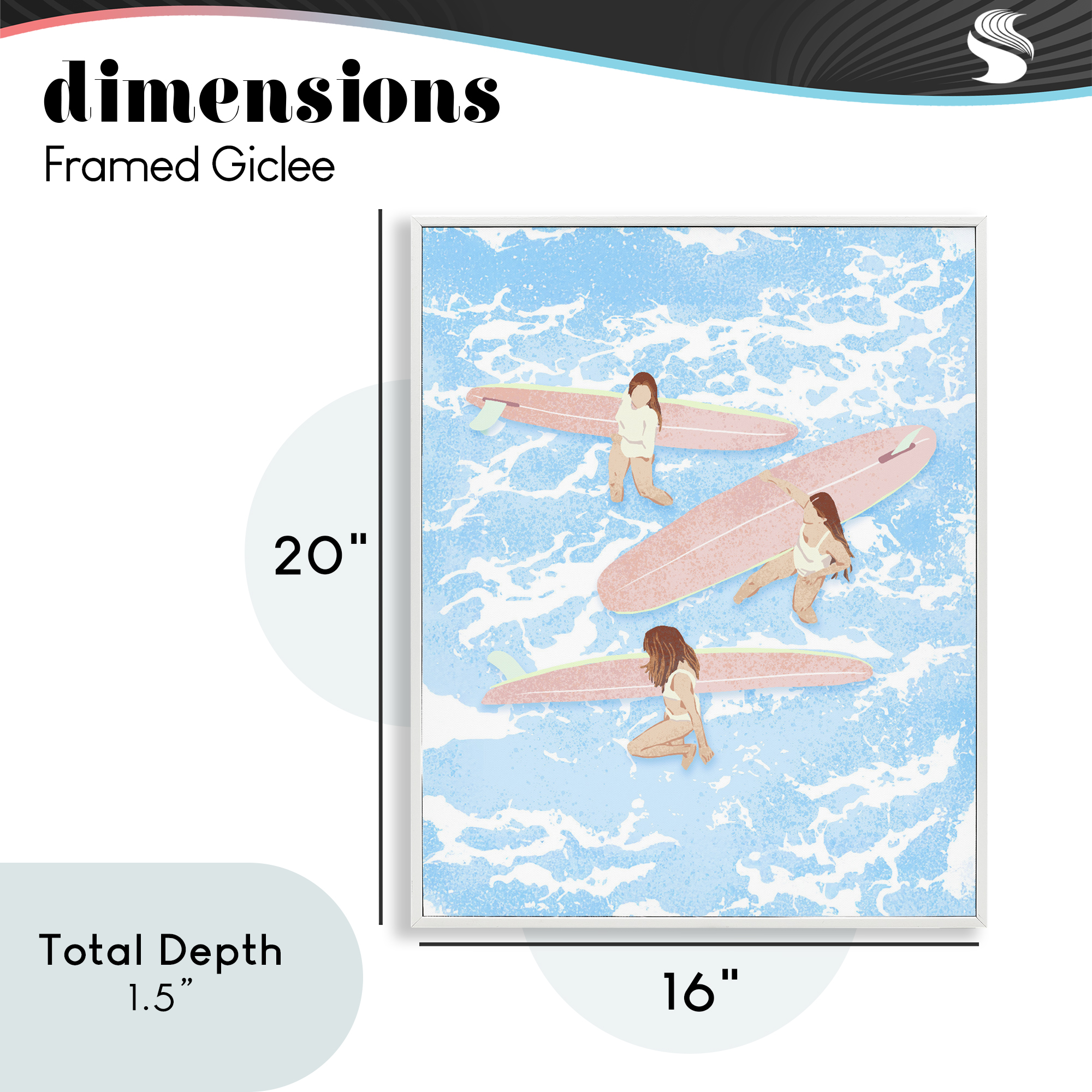 Surfing Girls Trio White Framed Giclee Art, design by Ziwei Li