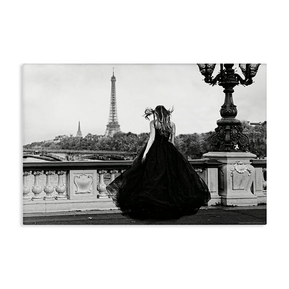 Stupell Industries Girl in Gown Cityscape People Photography Wrapped Canvas Art Print Wall Art, 24 x 16