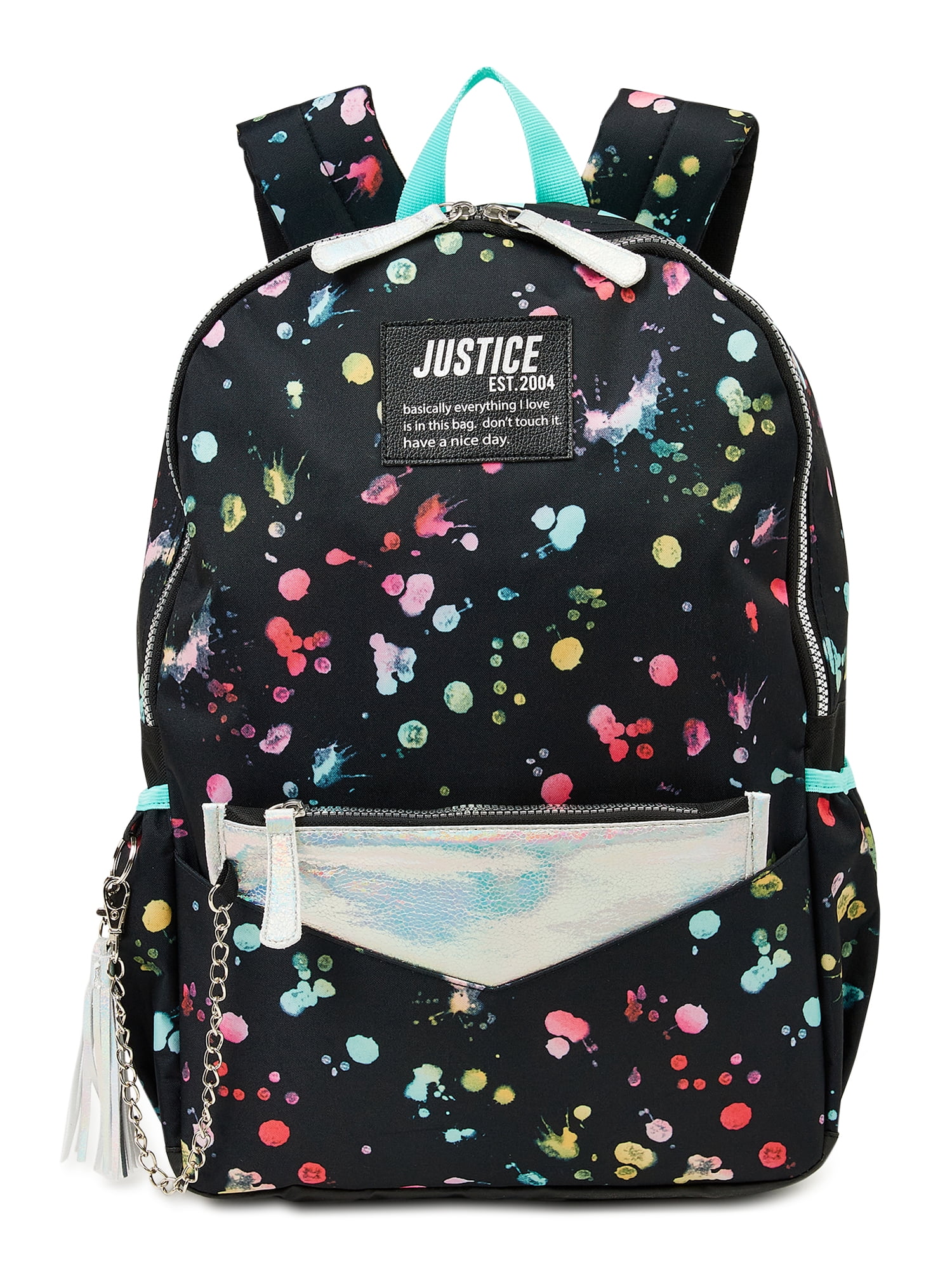 Girls JUSTICE Backpack Bookbag Initial B Black Pink SPLATTER 2 Styles