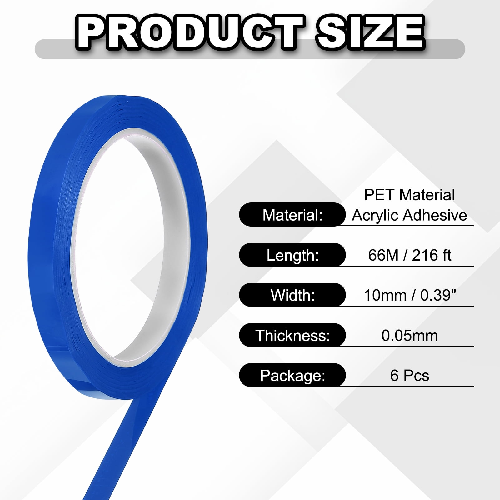 6 Rolls Tape, 0.4"x216ft Instruments Identification Tape Colored PET Adhesive for Steam Capacitors Circuit Boards Motors Electronic, Blue