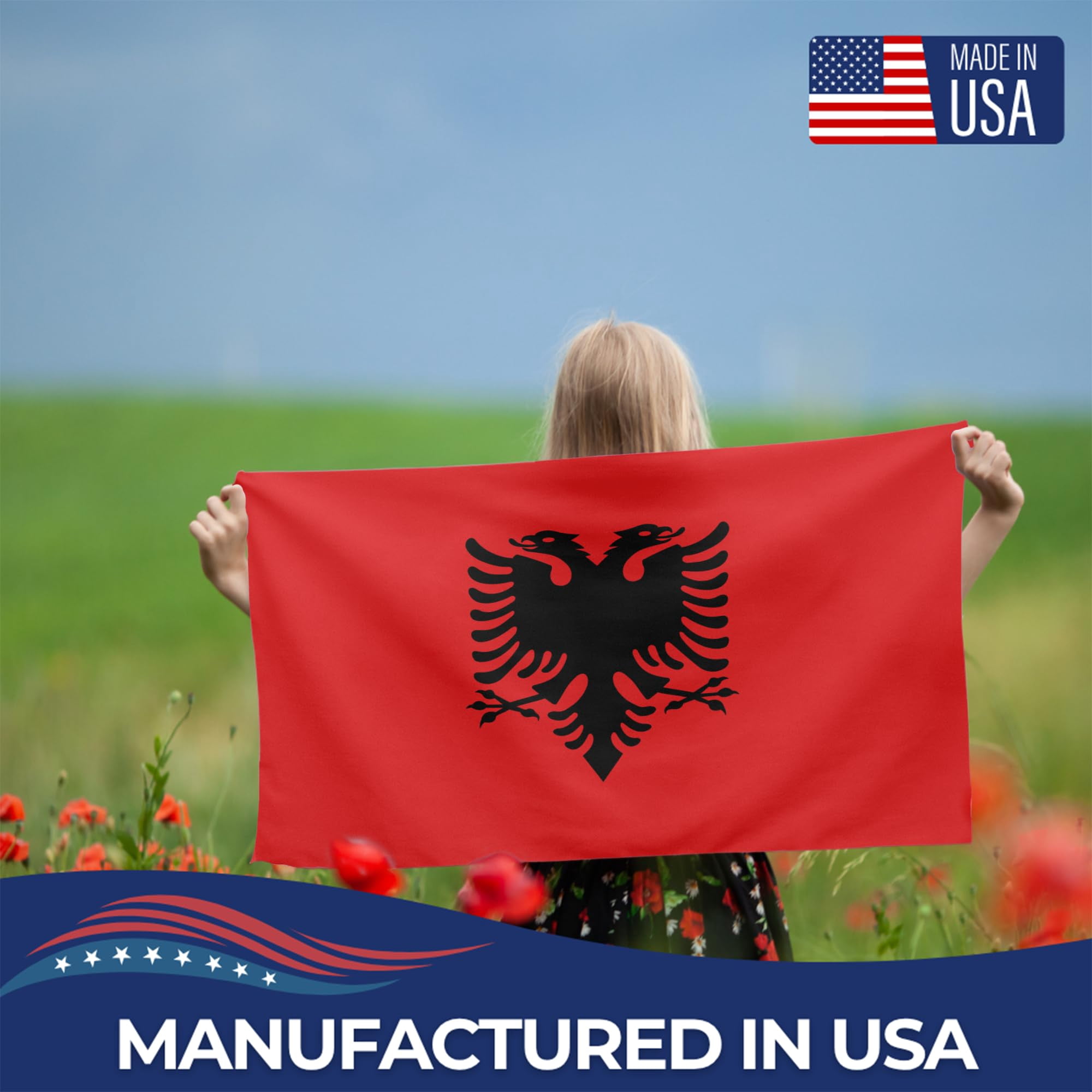 Albania Outdoor Flag (4x6ft) by DreamController - Durable, Fade-Resistant Polyester, Double-Stitched, Brass Grommets - HD Printed Southern Europe Flag - Made in USA