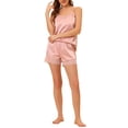 thumbnail image 2 of INSPIRE CHIC Women's Mother's Day Satin Pajama Sets Lace Trim Cami Tops with Shorts 2 Pcs Silky Lounge Sets S Pink, 2 of 6