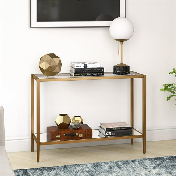 2Tier Rectangular Modern Sofa Console Table, Mirrored Glass Entryway