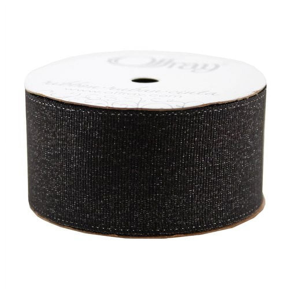 Offray Ribbon, Black 1 1/2 inch Grosgrain Metallic Ribbon, 9 feet