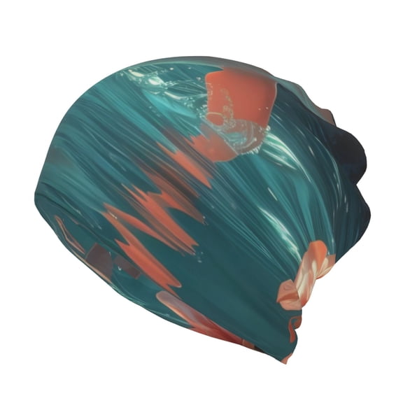 Pofeuu Flower White Dolphin Print Multifunction Beanie Hat for Men Women Fashion Scarf Soft Stretch Skull Cap