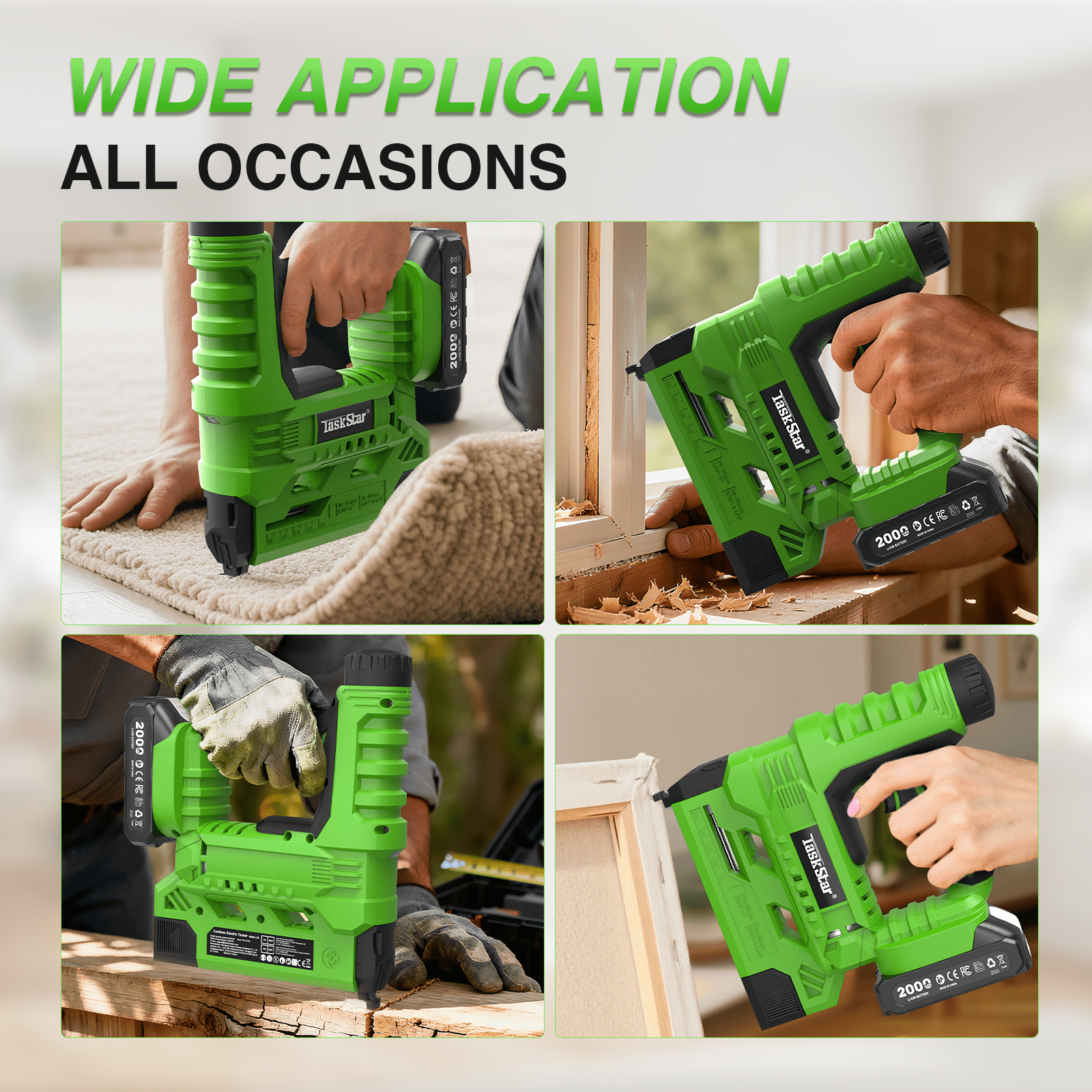 TaskStar Electric Cordless Nail Staple Gun , 18 Gauge Brad Nails Battery Framing Nailer, 2 Pieces Battery & Charger, 500 x Brad Nails,500x Staples