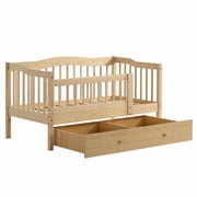 Pine Toddler Bed with Safety Side Rails & Bottom Drawer, Timeless Design for Nursery/Kids Bedroom