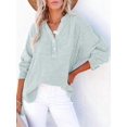 thumbnail image 4 of Womens Casual Button V Neck Long Sleeve Shirts Oversized Solid Blouses Tops Light Blue L, 4 of 7