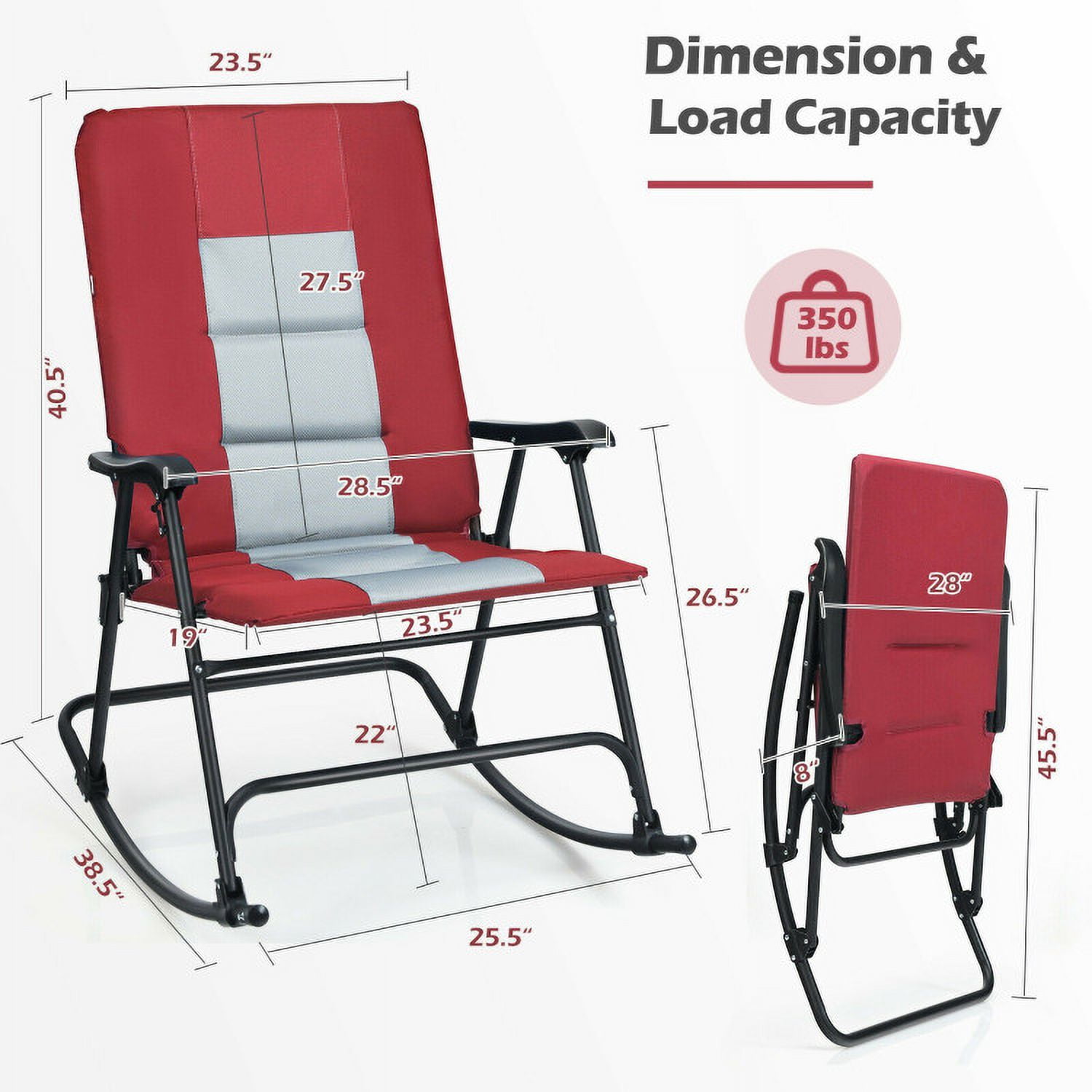Aimee Lii Outdoor Zero Gravity Folding Lounge Rocker, Comfortable, Red