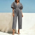 thumbnail image 6 of PNTUTB Women’s Fashion V-Neck Short Sleeve ASdjustable Strap Zipper Pockets Jumpsuit Pants, 6 of 7