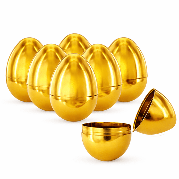 Set of 6 Metallic Gold Easter Eggs Fillable Plastic Hinged Eggs Reusable Prize Egg Set 2.25 Inches