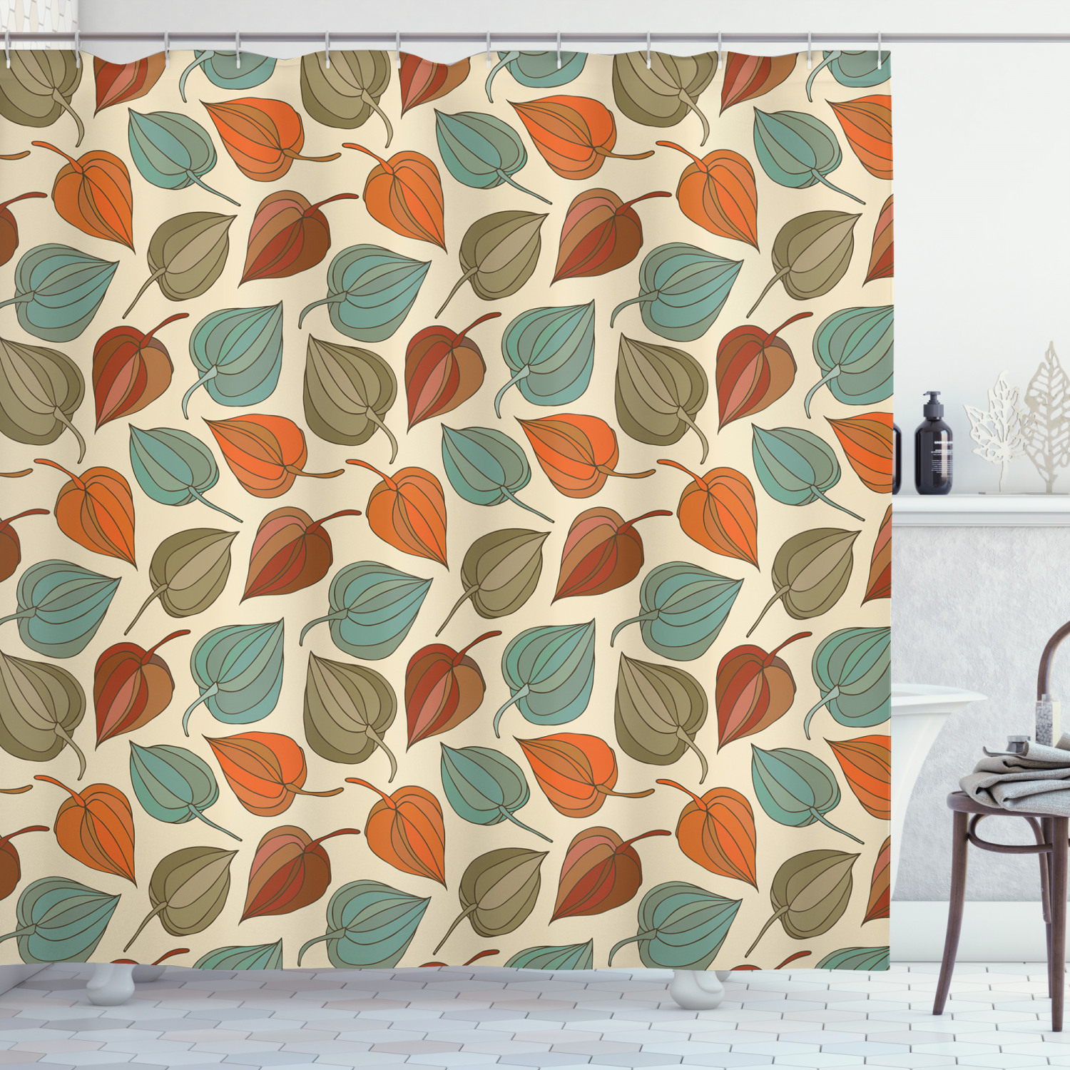 Floral Shower Curtain, Onion Flower Leaves Mother Nature in Autumn Art