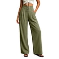 thumbnail image 6 of Mifsaly Casual Dress Pants for Women High Waisted Pleated Wide Leg Trousers Button Front Business Casual Work Slacks with Pockets Army Green,M, 6 of 6