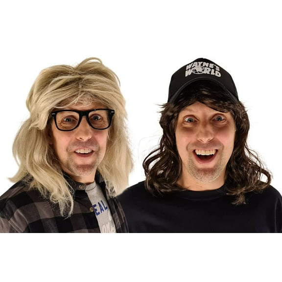 HandinHandCreations Wayne's Costume Set Garth Wig and Glasses with Wayne Wig and Waynes Hat