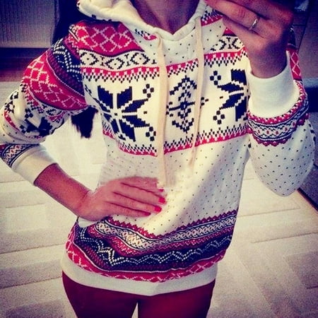 Women Hoodie Sweatshirt Jumper Sweater Pullover Top Coat Christmas Hoody 2Colors